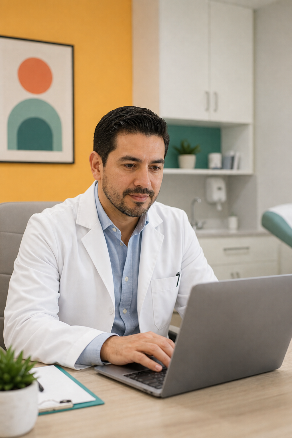 Administrador clínico operando servicios digitales de Axixo desde una laptop